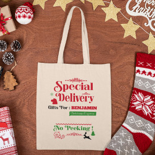Red Santa Sack North Pole Delivery God jul Tygkasse