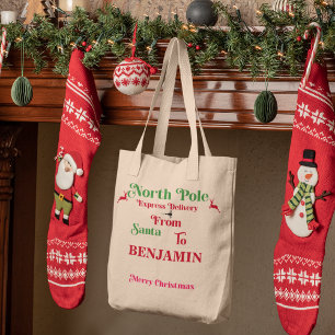 Red Santa Sack North Pole God jul Tygkasse