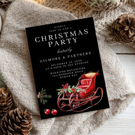 Red Santa Sleigh Office jul Party Inbjudningar