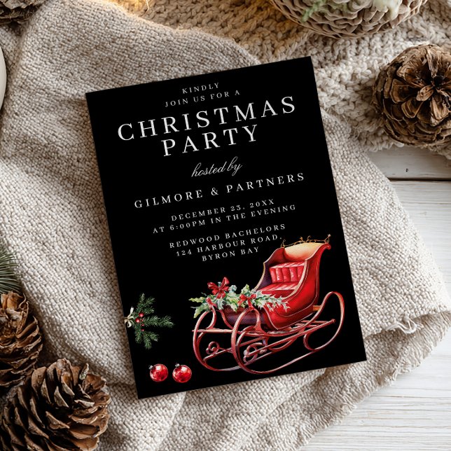 Red Santa Sleigh Office jul Party Inbjudningar (Skapare uppladdad)