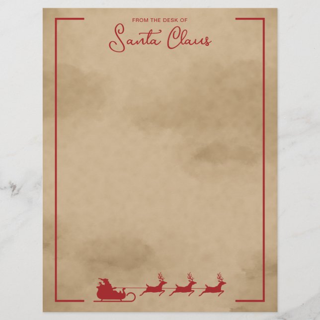 Red Santa Sleigh på Faux Old Worn Papper look (Framsida)