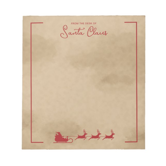 Red Santa Sleigh på Faux Old Worn Papper look Anteckningsblock (Framsida)