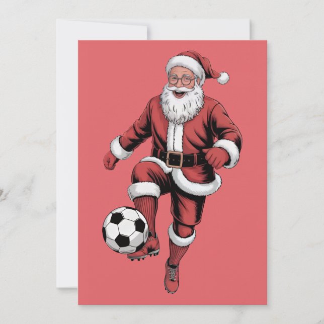 Red Santa Soccer Player-Roligten, julkort Helgdag (Framsida)