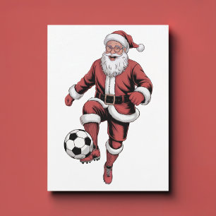 Red Santa Soccer Player-Roligten, julkort Helgdag