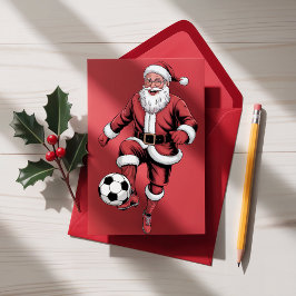 Red Santa Soccer Player-Roligten, julkort Helgdag