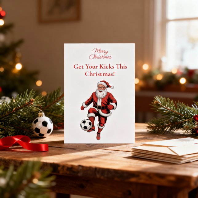 Red Santa Soccer Player-Roligten, julkort Helgdag (Skapare uppladdad)