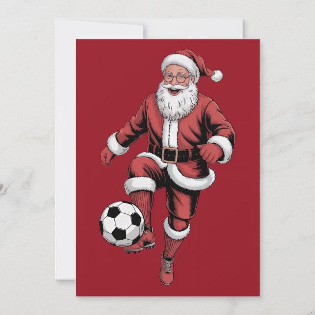 Red Santa Soccer Player-Roligten, julkort Helgdag (Framsida)