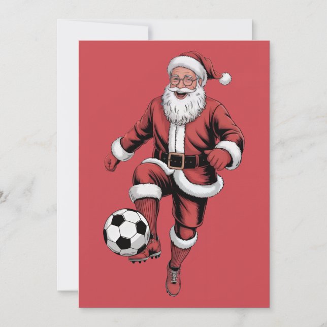 Red Santa Soccer Player-Roligten, julkort Helgdag (Framsida)