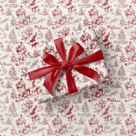 Red Santa Toile Wrapping Paper Vintage Presentpapper