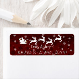 Red Santa's Sleigh and Reindeer Address Label Returadress Etikett