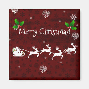 Red Santa's Sleigh och Reindeer Magnet