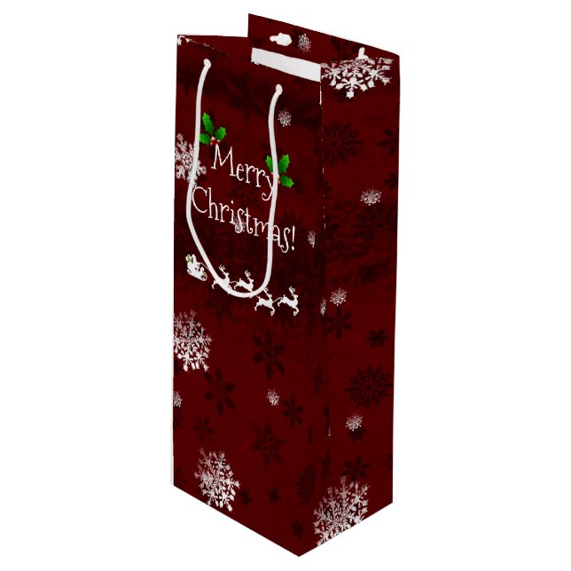 Red Santa's Sleigh och Reindeer Vin Gift Bag (Framsidan Vinklad)