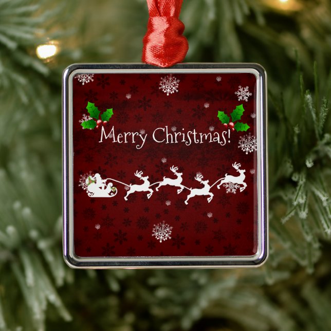 Red Santa's Sleigh & Reindeer Ceramic Ornament (Träd)