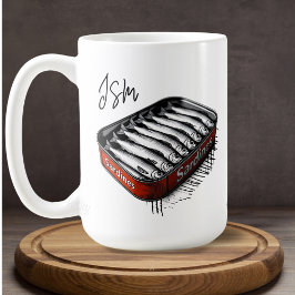Red Sardine Art Tin Anpassningsbar Monogram Namn Kaffemugg