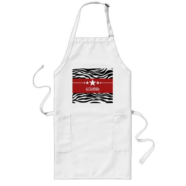 Red Sassy Star Zebra Apron Långt Förkläde (Framsidan)