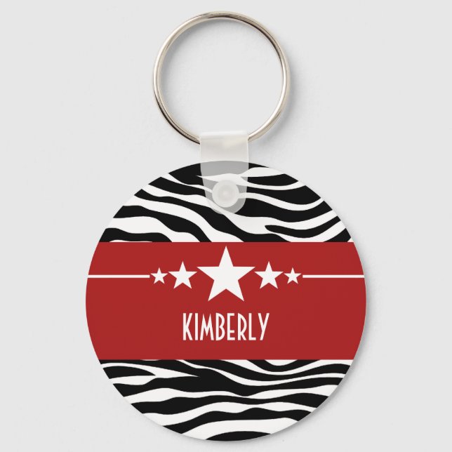 Red Sassy Star Zebra Keychain Nyckelring (Framsida)