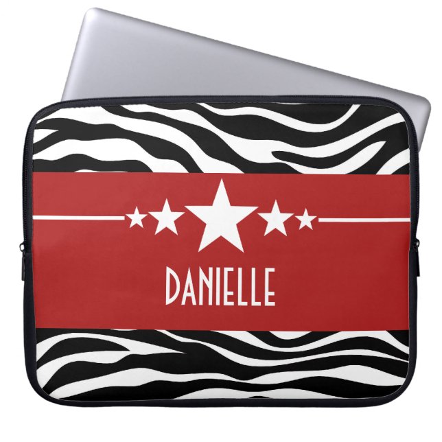 Red Sassy Star Zebra Laptop sleeve (Framsidan)