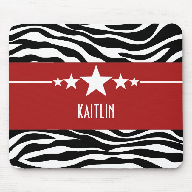 Red Sassy Star Zebra Mousepad Musmatta (Framsidan)