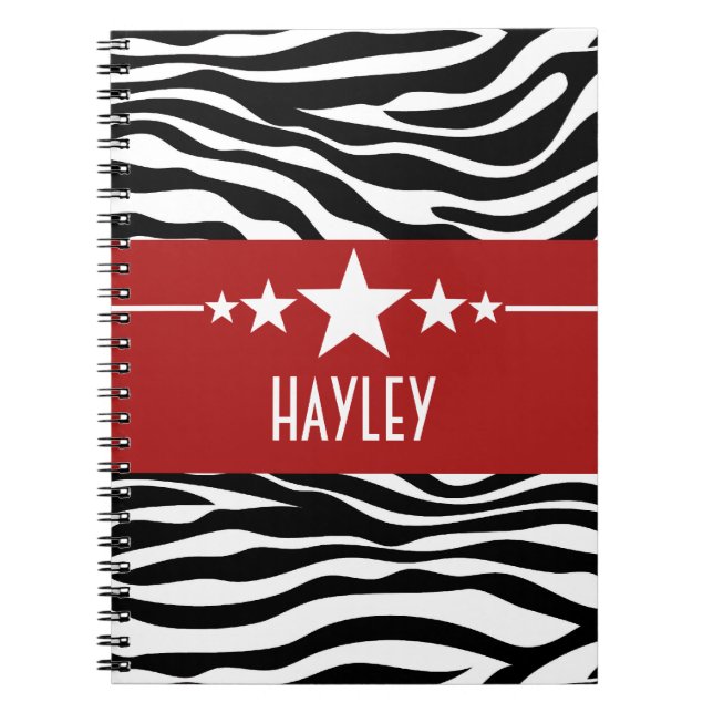 Red Sassy Star Zebra Notebook Anteckningsbok (Framsidan)