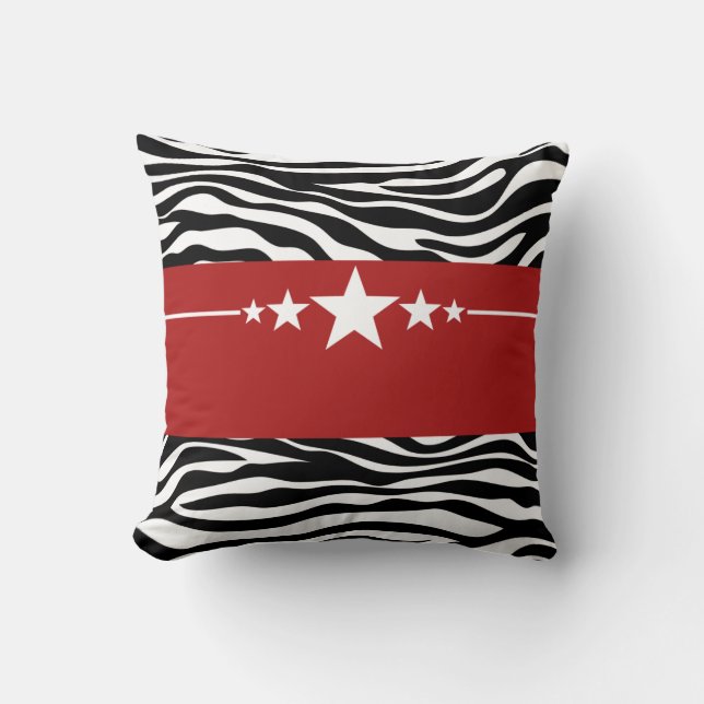 Red Sassy Star Zebra Pillow Kudde (Framsida)