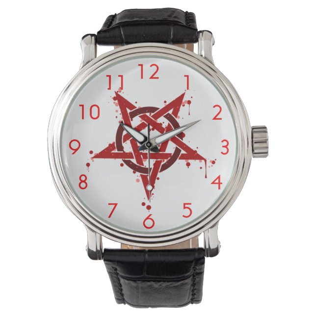 Red Satanic Pentagram Armbandsur (Framsida)