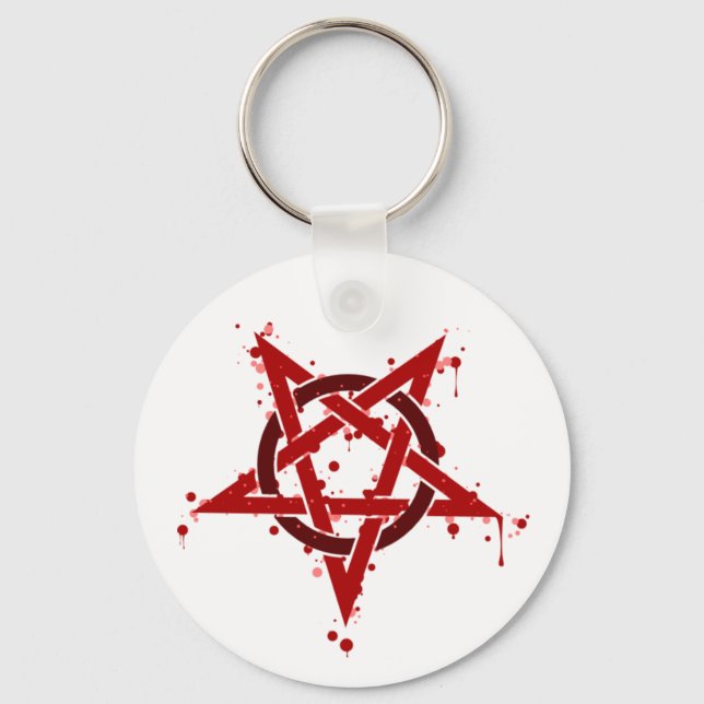 Red Satanic Pentagram Nyckelring (Framsida)