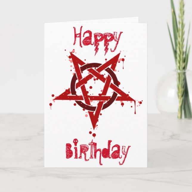 Red Satanic Spoted Pentagram Birthday Kort (Framsida)