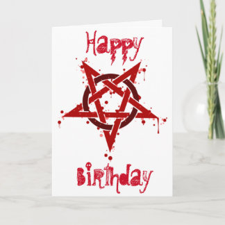Red Satanic Spoted Pentagram Birthday Kort