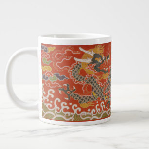 Red Satin Brocade med Cloud Chinese Dragon Jumbo Mugg