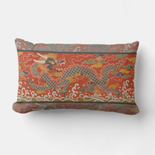 Red Satin Brocade med Cloud Chinese Dragon Lumbarkudde