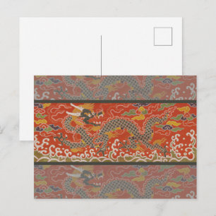 Red Satin Brocade med Cloud Chinese Dragon Vykort
