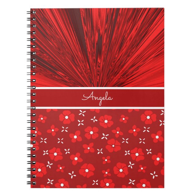 Red Satin n Flowers Personlig Journal Anteckningsbok Med Spiral (Framsidan)