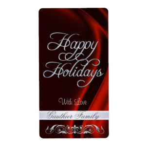 Red Satin Silver Rulla Glad helg Vin-etikett Fraktsedel