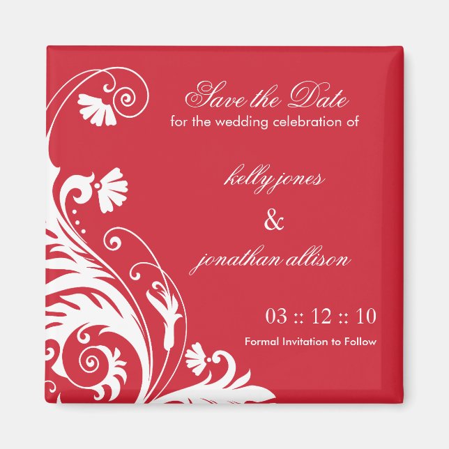 Red Save Date Bröllop Magnet (Framsidan)