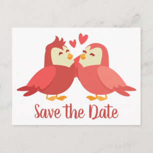 Red Save Date Bröllop Tecknad Bride Groom Vykort