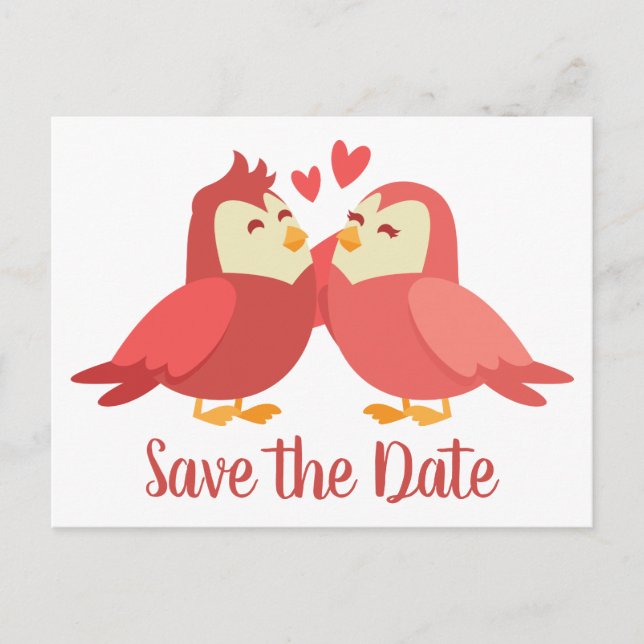 Red Save Date Bröllop Tecknad Bride Groom Vykort (Framsida)