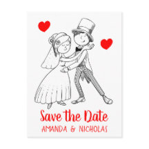 Red Save Date Bröllop Tecknad Bride Groom