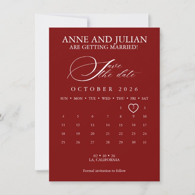 Red Save the date card calendar & photo (Framsida)