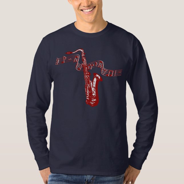 Red Saxophone Red Notes för musiktema - Shirt Tröja (Framsida)