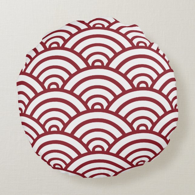 Red Scallop Mönster Round Pillow Rund Kudde (Baksidan)