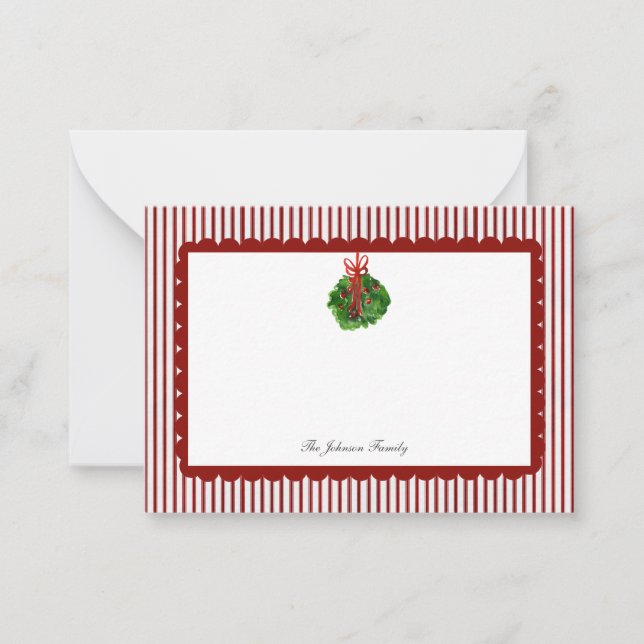 Red Scallop Ticking Rand jul Helgdag Anteckningskort (Framsida)