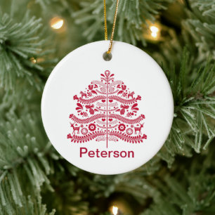 Red Scandinavian FolArt Norden Julgran Julgransprydnad Keramik