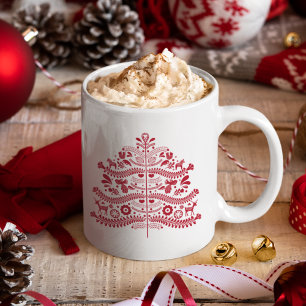 Red Scandinavian FolArt Nordic Julgran Kaffemugg