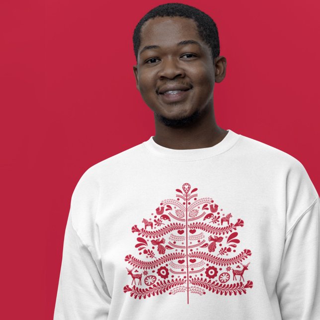 Red Scandinavian FolArt Nordic Julgran Lång Ärmad Tröja (Skapare uppladdad)