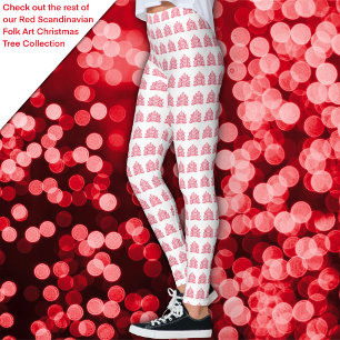 Red Scandinavian FolArt Nordic Julgran Leggings