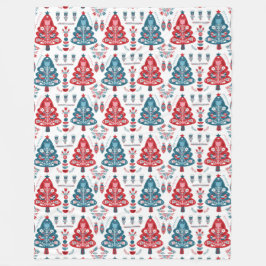 Red Scandinavian Julgran Folk Art Winter Fleecefilt