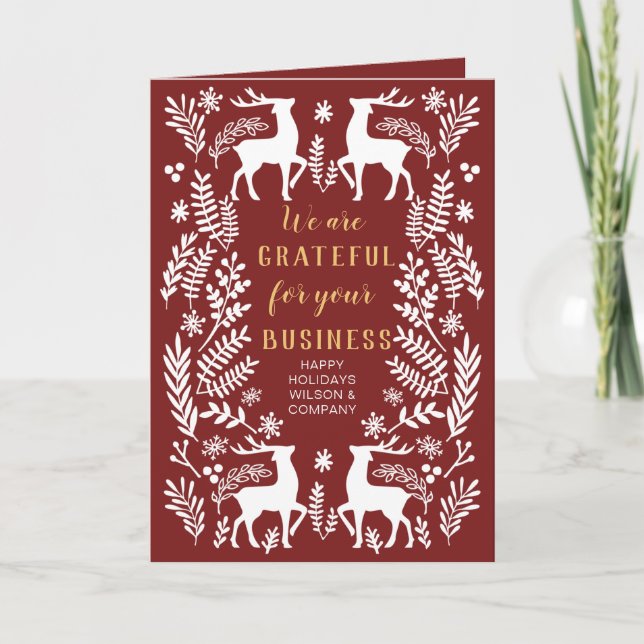 Red Scandinavian Nordic Winter Reindeer Business Helgkort (Framsida)