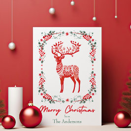 Red Scandinavian Reindeer Elegant jul Julkort