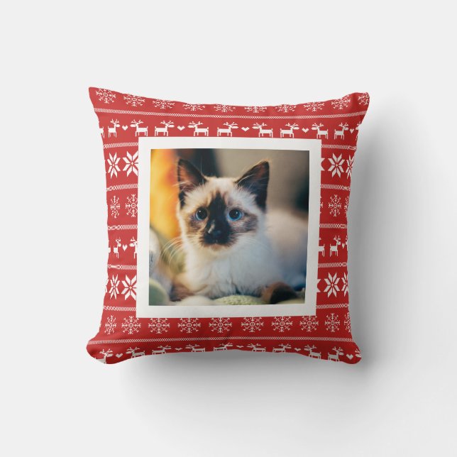 Red Scandinavian Winter Mönster - Lägg till bild Kudde (Framsida)