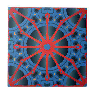 Red Scarlet och Blue Indigo Ethnic Boho Mönster Kakelplatta